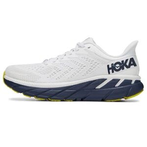 Women’s Hoka One One Clifton 7 Running Shoes, White/Navy/Yellow, Size 9 1/2